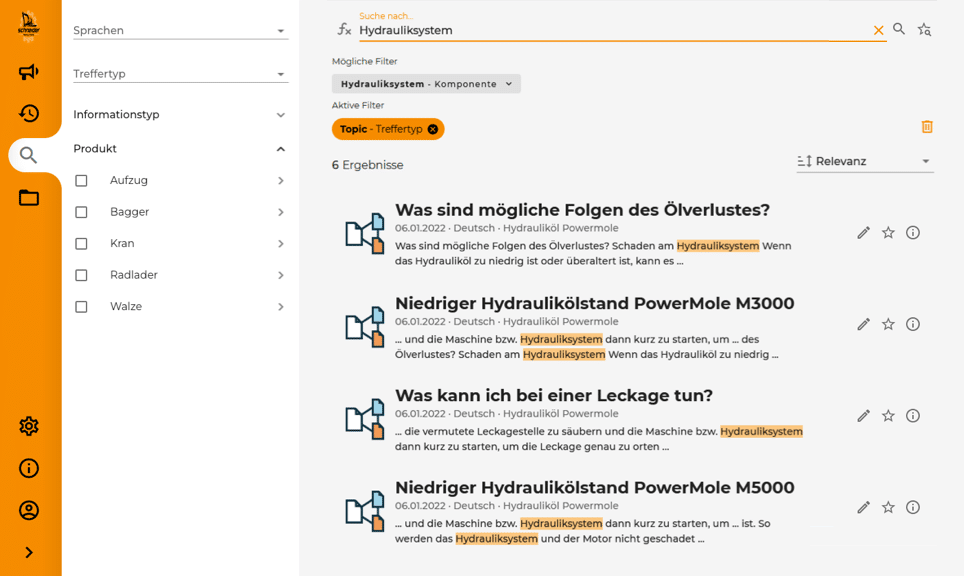 Wissensdaten Screenshot der Benutzeroberfläche